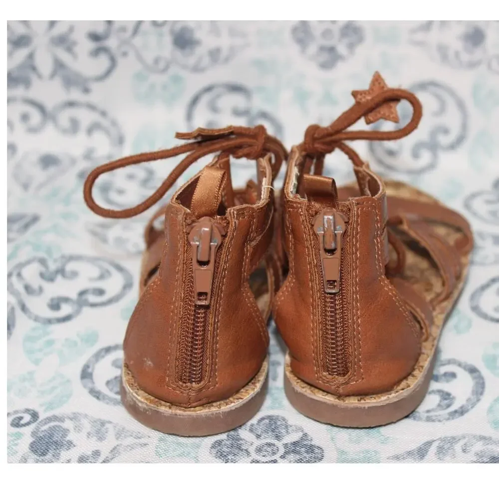 OshKosh B'gosh Girls Brown Sandals With Star Tie‎ Up Straps Size Toddler 9